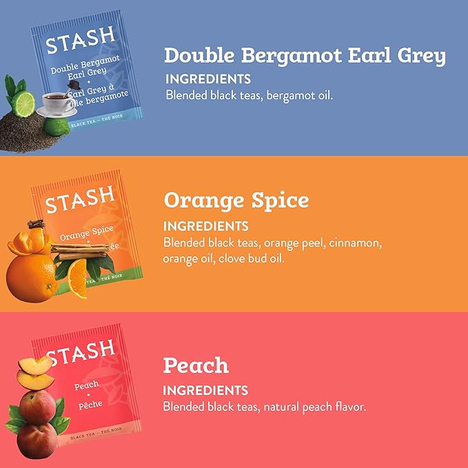 STASH Black Tea Variety Pack – Caffeinated, 6 Boxes of 18-20 Tea Bags Each – Orange Spice, Peach, Double Bergamot Earl Grey, Chai Spice, Super Irish Breakfast & Breakfast in Paris