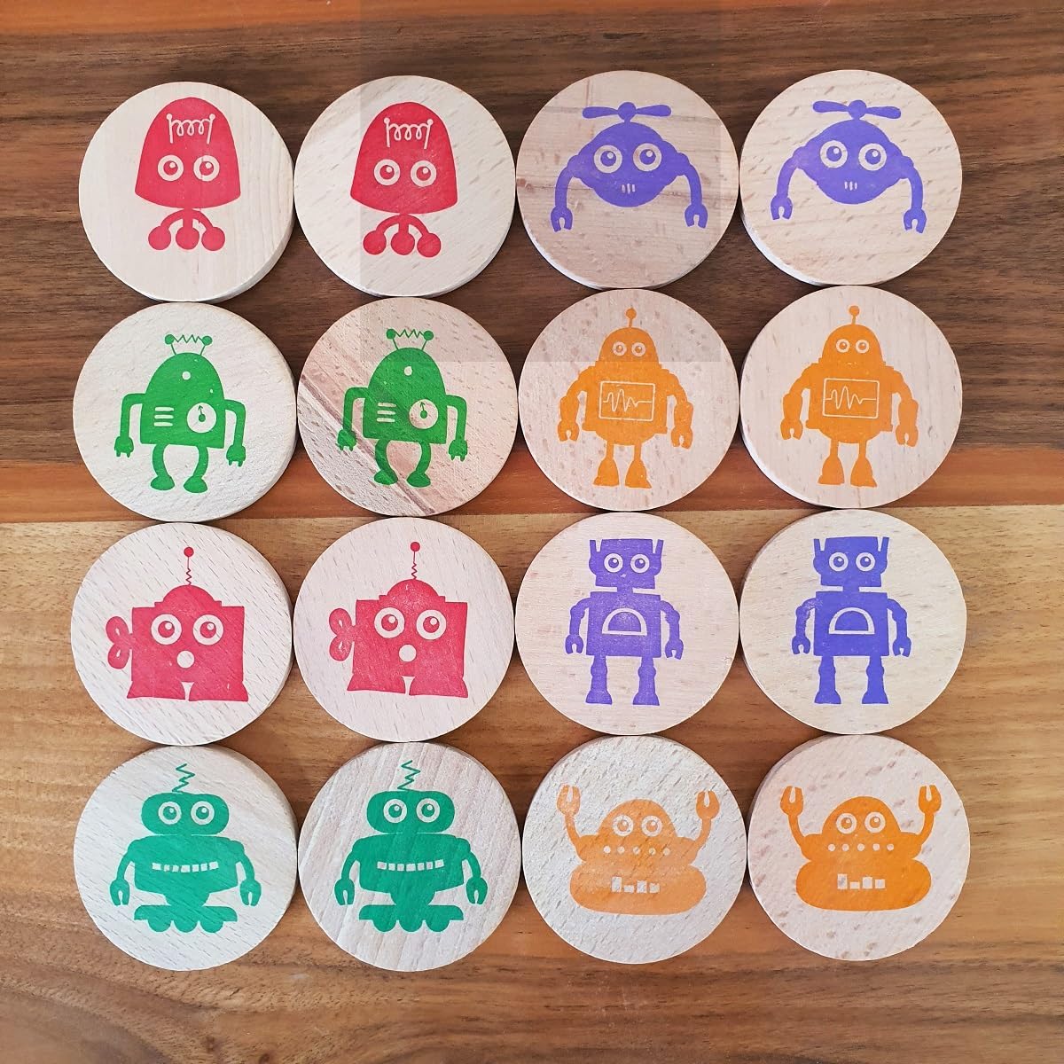 bee smart Wooden Memory Game - Matching Memory Game for Kids 3 and Up, 16Pcs | Educational Toy for Preschool Toddlers Board Games (Robots)