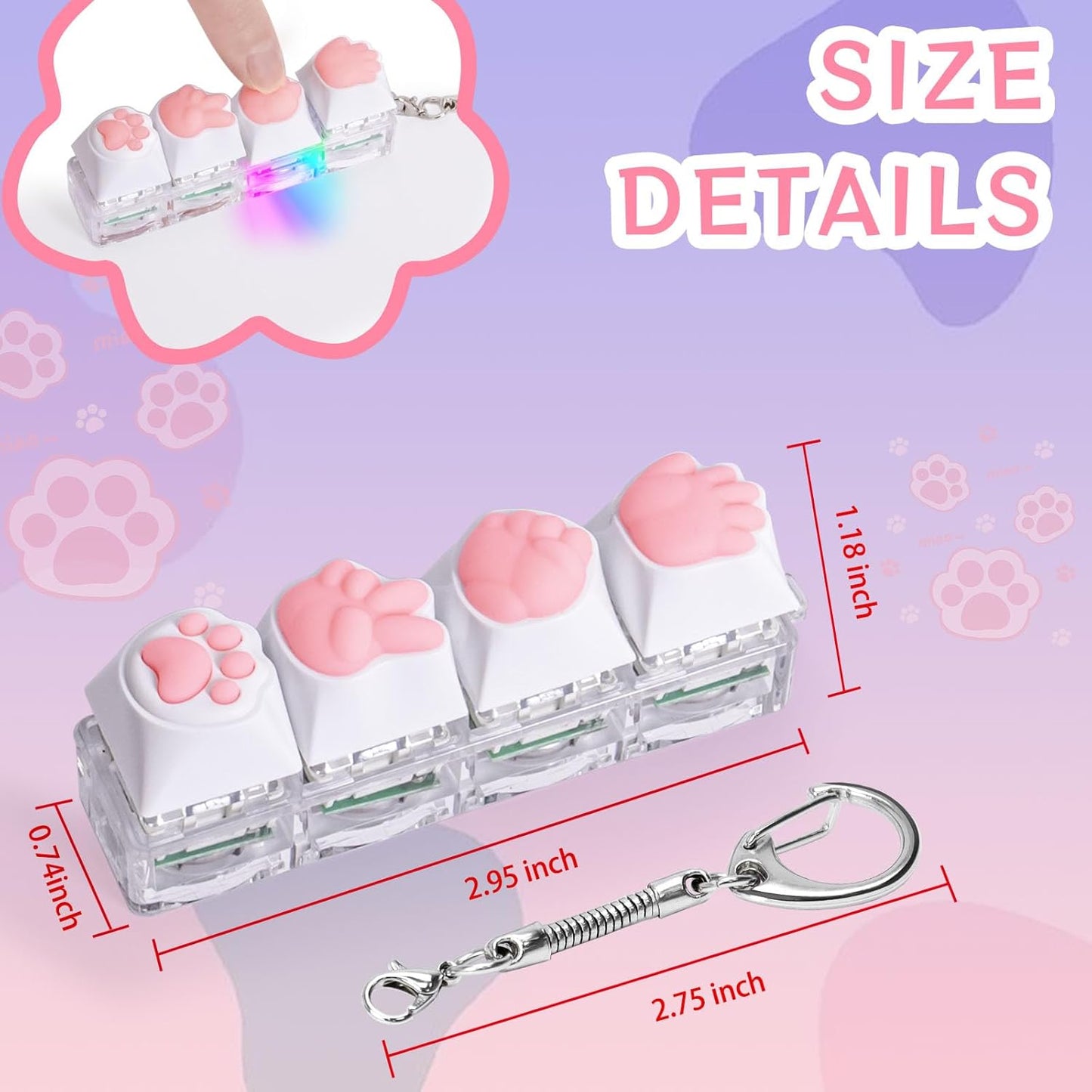 Keyboard Fidget Toys for Adults Keyboard Clicker with LED Light Keychain Fidget Sensory Fun Toys for Anxiety Decompression (RPSCatPaw, 4 in 1)