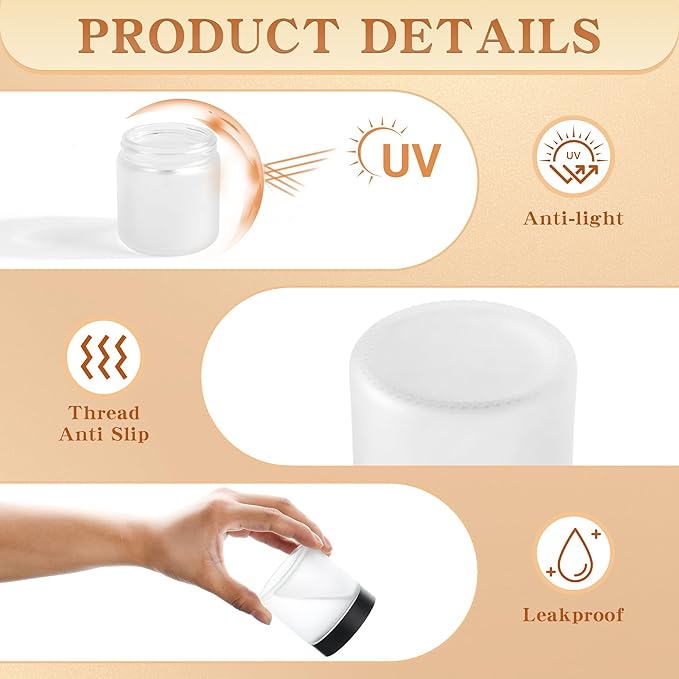 Glass Jars with Lids,Eco-Friendly Cosmetic Containers with Airtight Black Lids & Liners, Multi-Color Options for Cream, Lotion, Body Butter, DIY Skincare Travel Jars (Clear Frosted, 4oz)