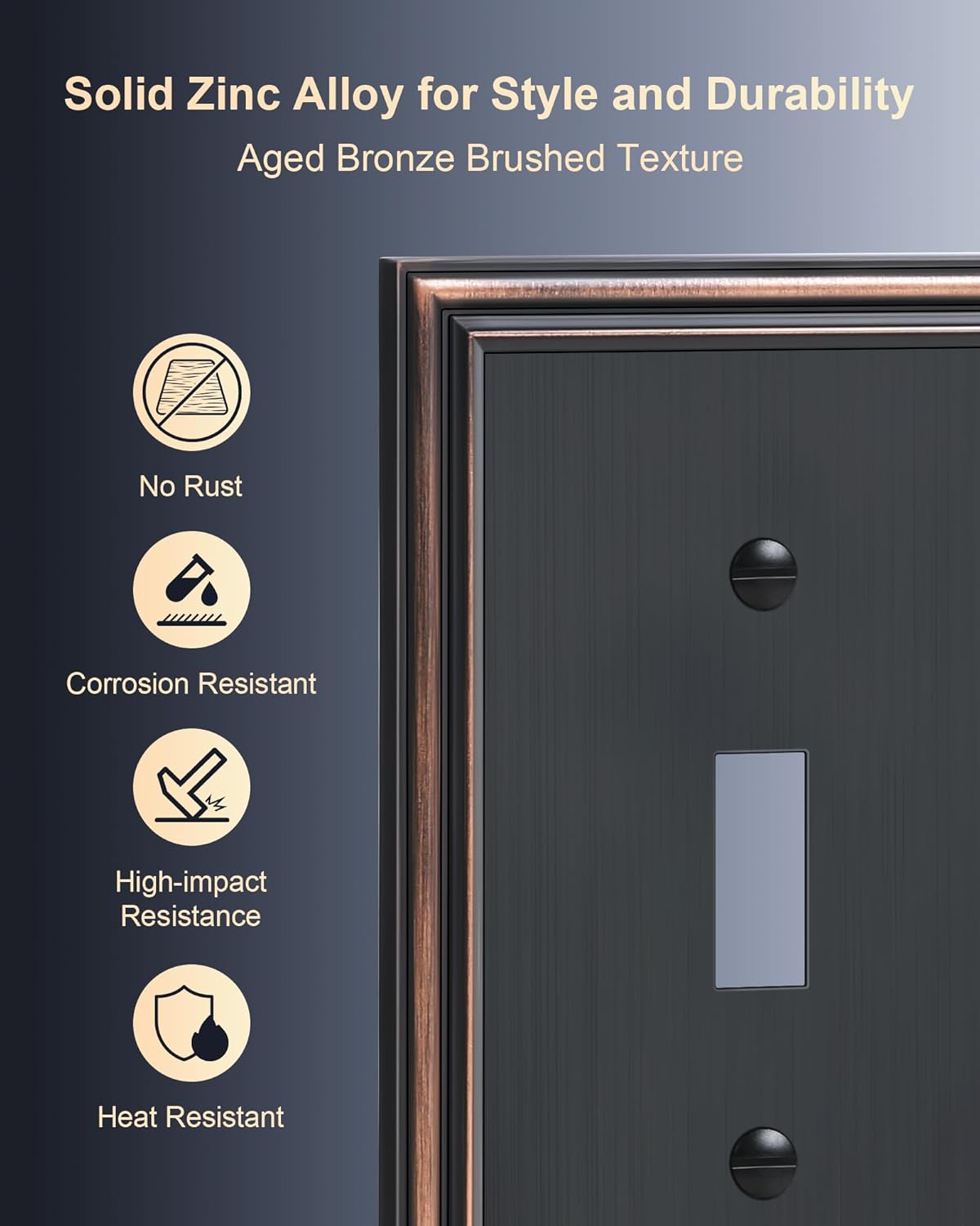 2-Pack Quad Toggle Light Switch Cover Plate, Durable Zinc Alloy Decorative Switch Plate Covers, Aged Bronze 4 Gang Wall Plate for Toggle Light Switch and Rotary Dimmer Switch