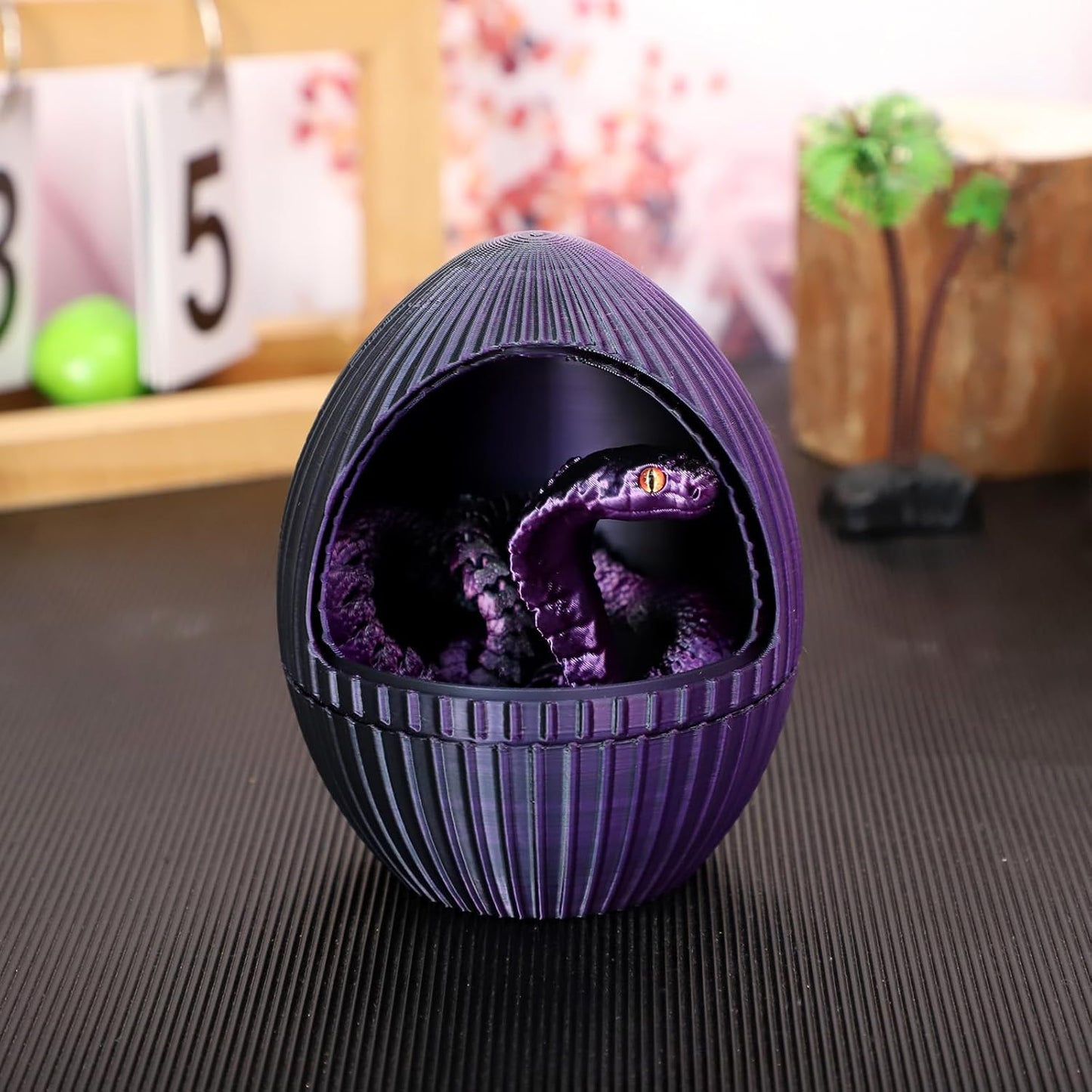 3D Printed Snake Egg, 3D Printed Fidget Animals,3D Crystal Snake Flexible Joints Home Decor Executive Desk Toys,Home Office Decor Executive Desk Toys for Autism/ADHD (Black Purple)