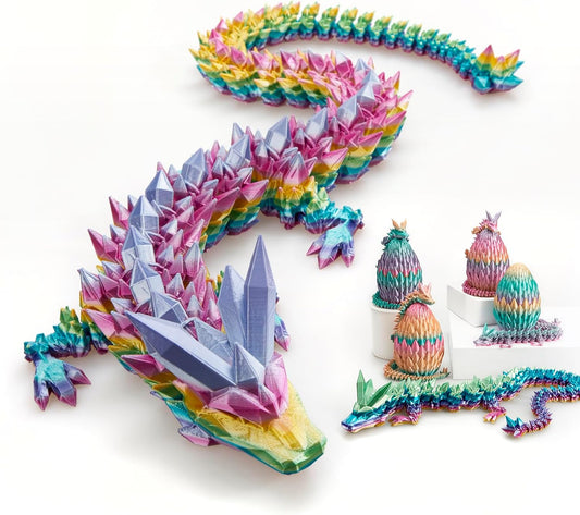 Large 24" 3D Printed Dragon,Articulated Crystal Dragon,3D Dragon Toy,Dragon Collection, Executive Desk Decor (Rainbow)