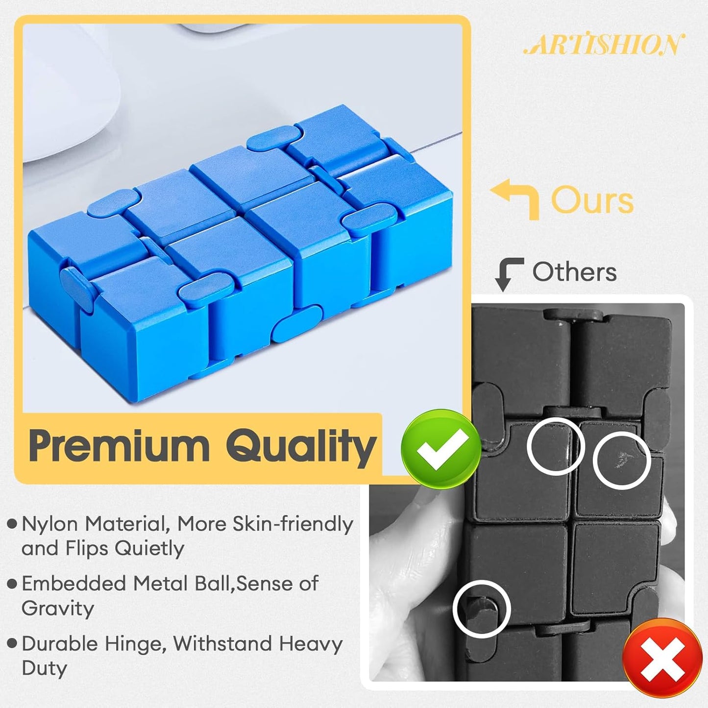 ARTIARTISHION Fidget Cube, Durable Nylon Infinity Desk Toy, Skin-Friendly Handheld Gadget, Mini Stress-Relief Adult Fidget Toy for Anxiety Alleviation （Blue）