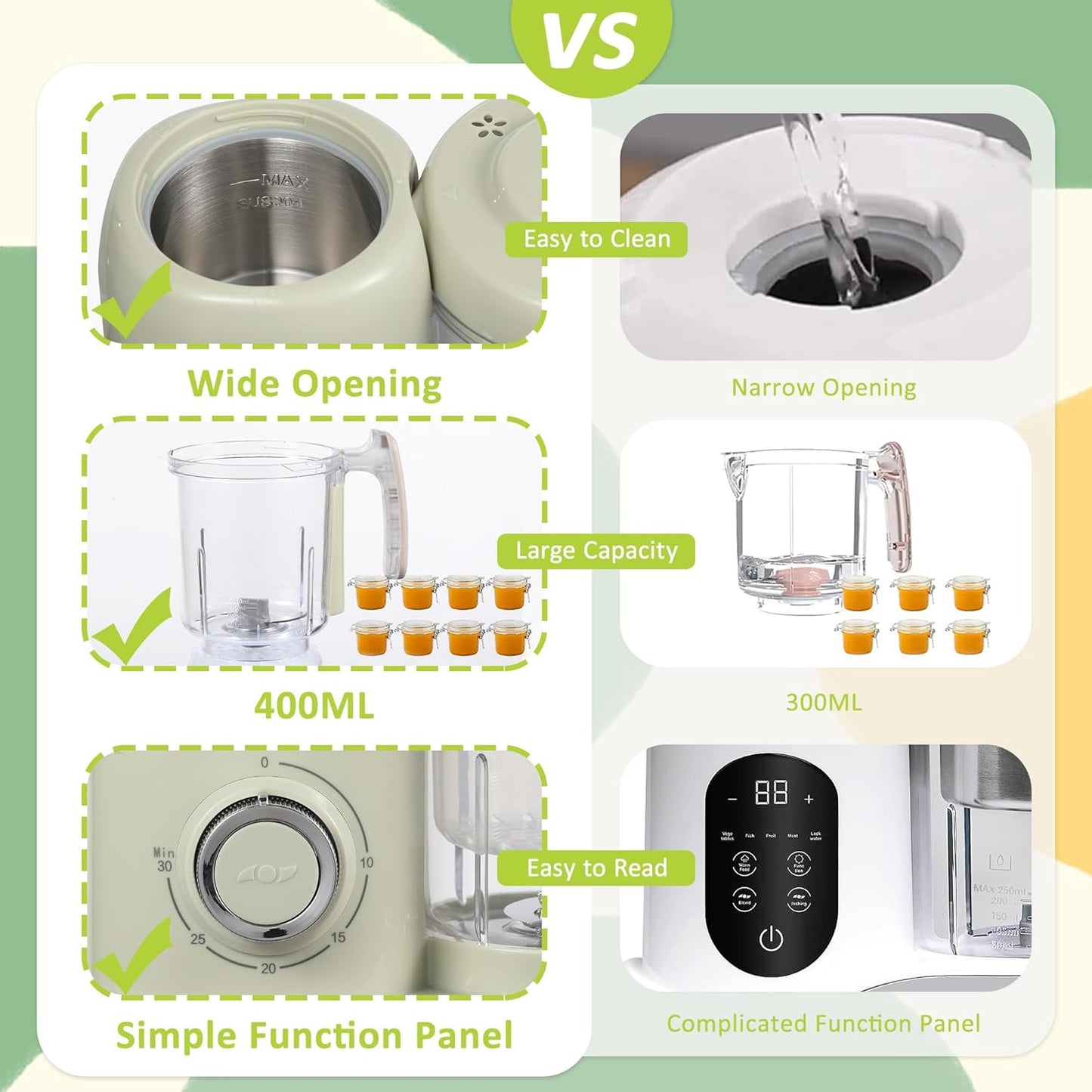 Baby Food Maker, 4 in 1 Baby Food Processor and Steamer, Puree Blender, Multifunctional Baby Puree Maker, Dishwasher Safe (Green)