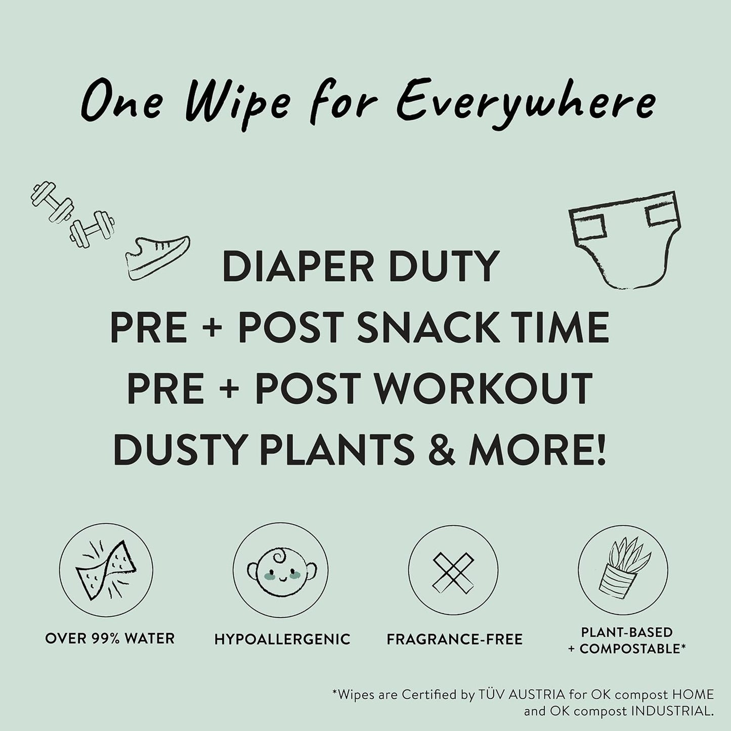 The Honest Company Clean Conscious Multi-Use Wipes | Hypoallergenic + Unscented for Sensitive Skin | Over 99% Water, Compostable, Plant Based, Baby Wipes | Rose Blossom, 60 Count