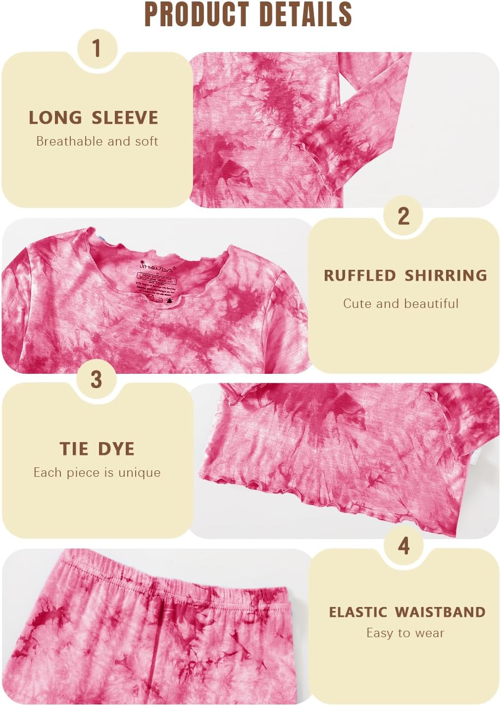 Jimonda Kids Soft Rayon From Bamboo Sleepwear Long Sleeve Boys Girls Pajama Outdoor 2-Piece tops&pant Casual sets Tie Dye PJ