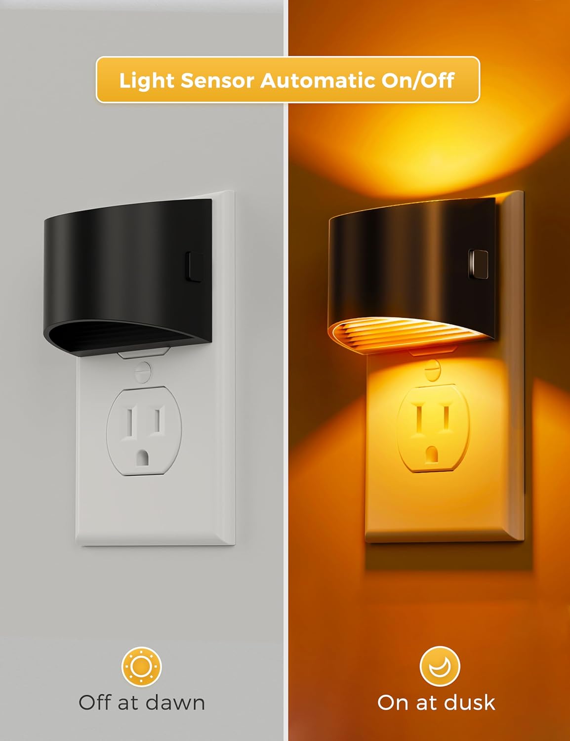 L LOHAS LED Night Light 2 Pack, Night Lights Plug into Wall, Dusk to Dawn Sensor Nightlight, 3 Level Brightness Adjustable, 1600K Amber Light