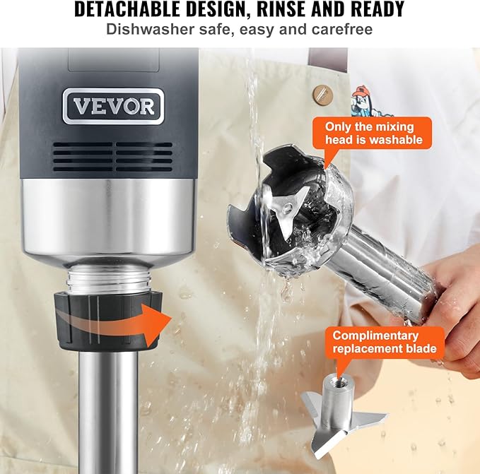 VEVOR Commercial Immersion Blender, 750W 16" Heavy Duty Hand Mixer, Variable Speed Kitchen Stick Mixer with 304 Stainless Steel Blade, Multi-Purpose Portable Mixer for Soup, Smoothie, Puree, Baby Food