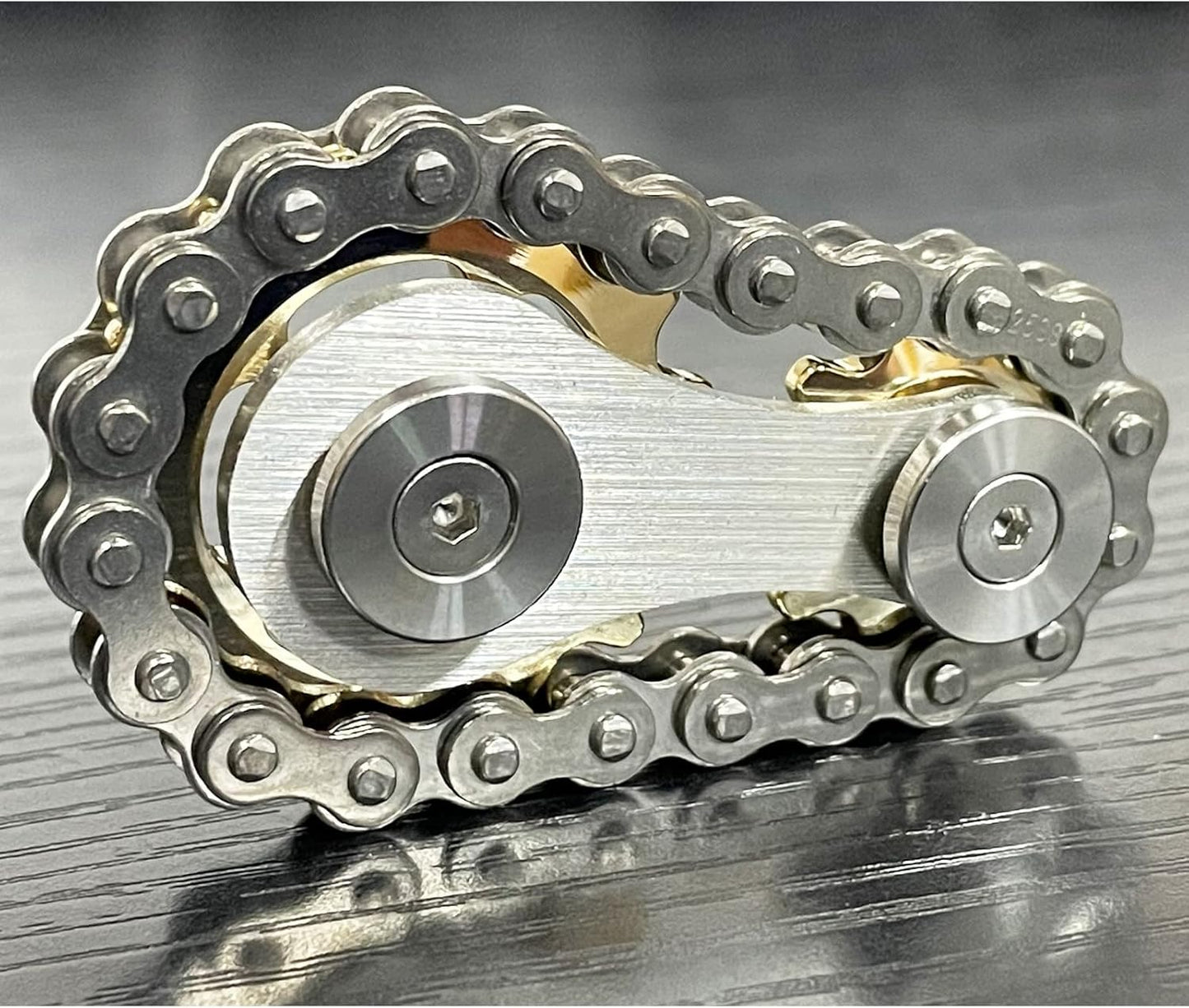 Sprocket Fidgets Chain Stainless Steel Fidget Cube Gears Linkage Bike Chain Novelty Fidget Block Kinetic Desk Toy Metal EDC Focus Meditation Break Bad Habits ADHD (Gold)
