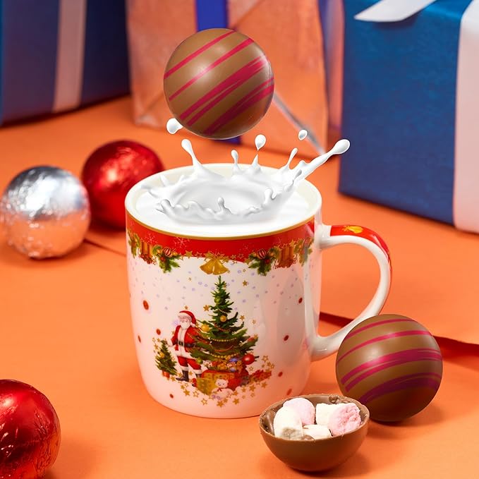 Kiri & Sons Hot Chocolate Bombs,Set of 6-2 Flavors White & Red Swirl Design Caramel & Fudge Brownie Candy Chocolates,Delicious Cocoa Melts Filled Marshmallows,Gift Melting Marshmallow Delicious Gifts