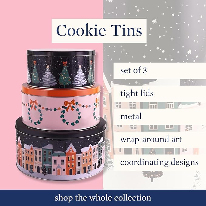 Steel Mill & Co Tin Containers with Lids, 3 Pack Christmas Cookie Tins, Festive Cookie Tins for Gift Giving & Holiday, Large Medium Small, Twas the Night Before Christmas
