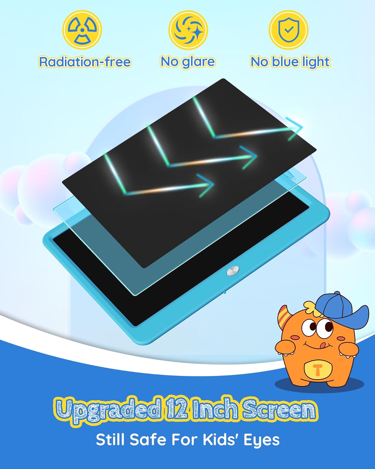 TEKFUN LCD Writing Tablet for Kids Boys Toys, 12 Inch Erasable Doodle Board Colorful Doodle Pad, Mess Free Coloring Board Games Toys Gifts for Toddlers Boys Adults (Blue)