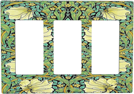 Light Switch Covers William Morris Vintage Floral Yellow Flowers Green Leaf 3 Gang Rocker Electrical GFCI Decorative Triple Outlet Wall Plate Cover Switchplate for Bedroom living Room Decor