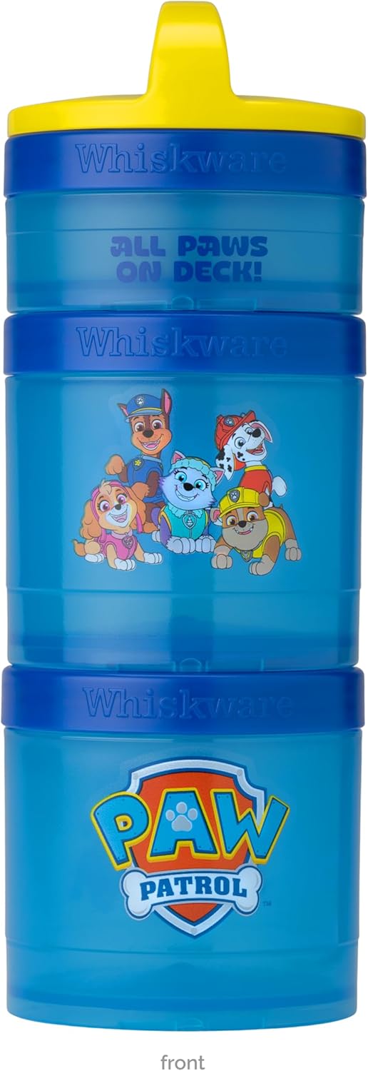 Whiskware Paw Patrol Stackable Snack Containers for Babies, Kids, and Toddlers, 3 Stackable Snack Cups for School and Travel, Formula Friendly, Cupholder Friendly All Paws On Deck!