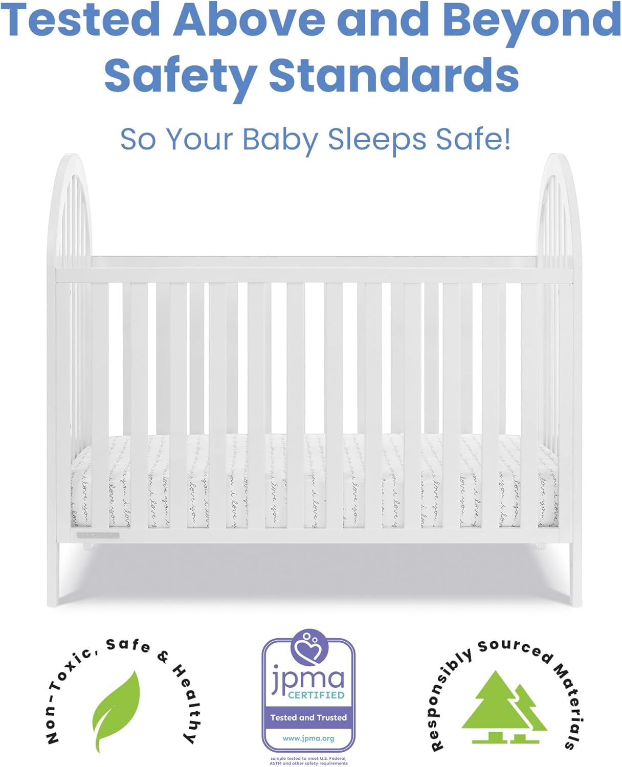 Delta Children Milano 4-in-1 Convertible Crib - Greenguard Gold Certified, Bianca White