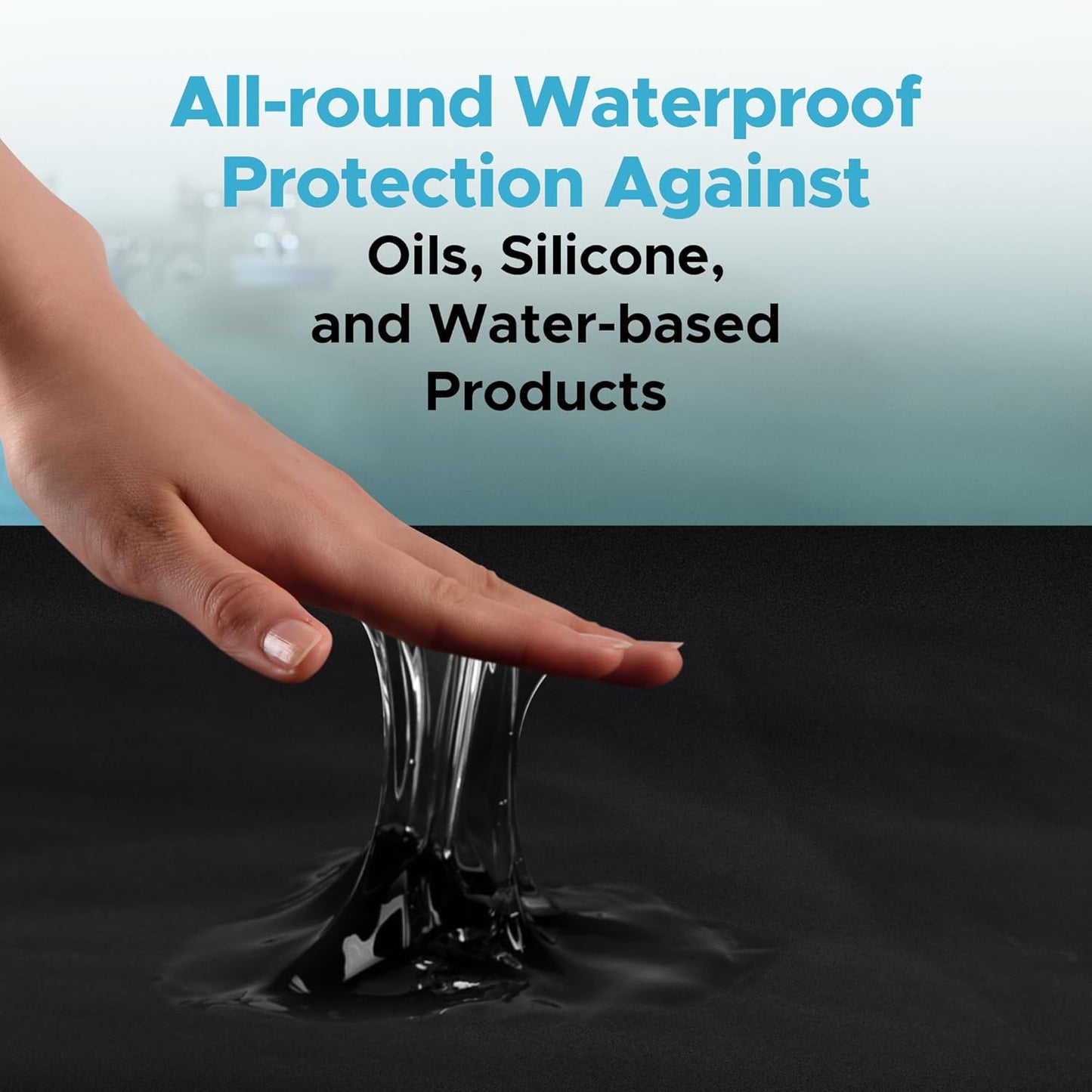 Black Waterproof Flat Drop Sheet (59”x59”), Anti-Slip Mattress Topper with Strengthened Grip, Protector Cover, Safe with Oil, Water, & Silicone-Based Massage Products, Hypoallergenic, Machine Washable