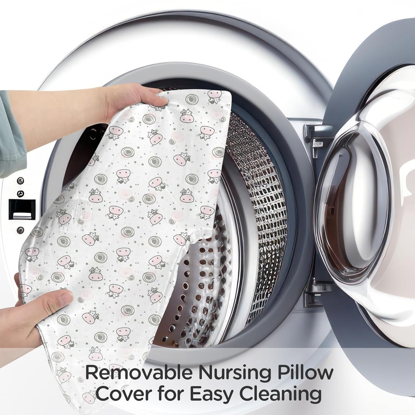 Nursing Pillow, Breast Feeding Pillows for Mom, Pink Calf Soft Cover with Breathable Filling, Feeding Support Pillow for 0-12 Months, Multifunctional Support Cushion for Travel (Cute Calf)