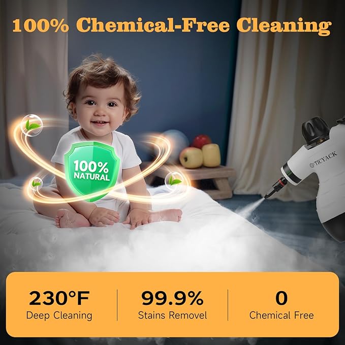 Steam Cleaner, Handheld Steam Cleaner, Steam Cleaner for Home with 16 Accessories and Automatic Steam Switch, Steamer for Cleaning Home, Living Room, Kitchen, Bathroom, Car (White)