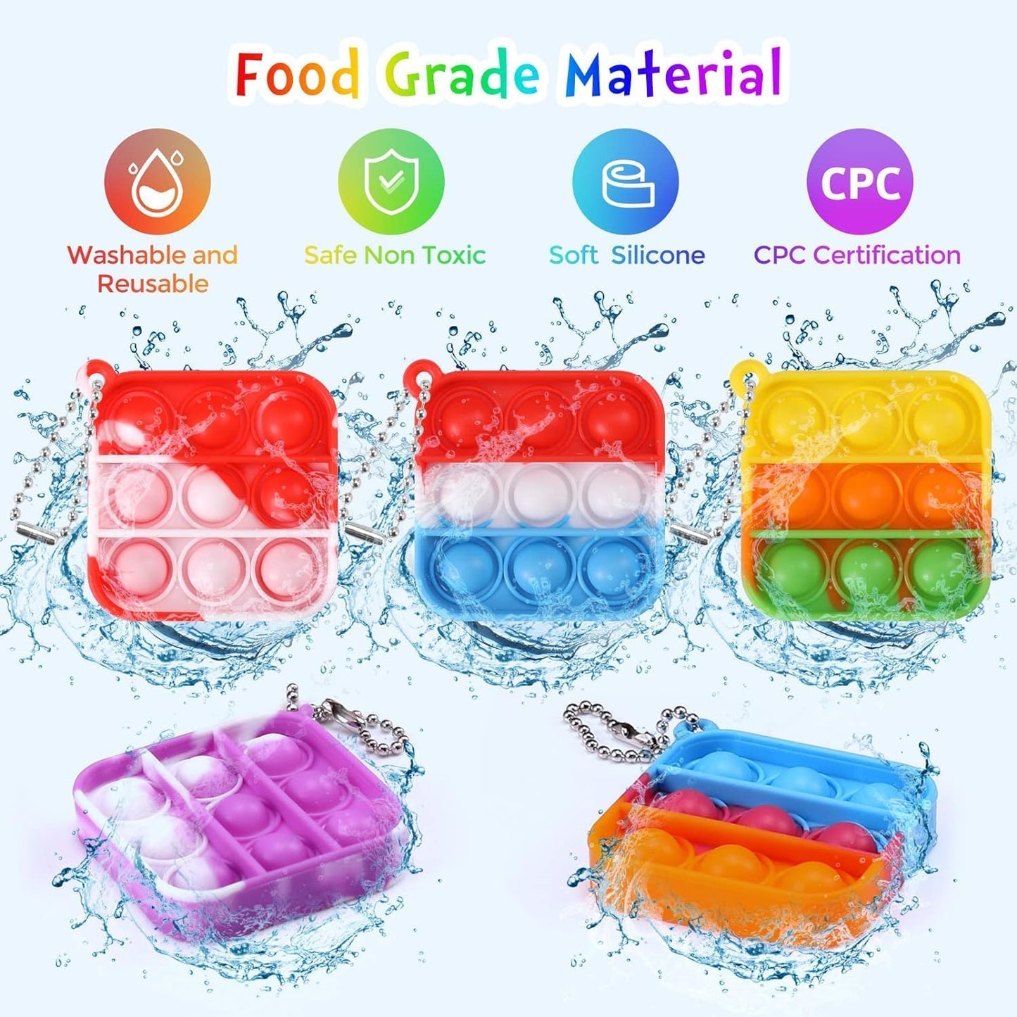 50pcs 2in Random Pop Bubble Fidget Sensory Toys, Pop Toy Bulk for Party Favor, Classroom Student Prizes Easter Basket Goodie Bag Stuffers Christmas Valentine Gift for Kid
