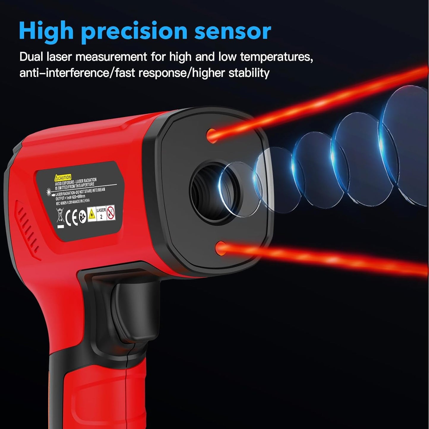 -40℉~2912℉ MESTEK Infrared Thermometer Temperature Gun,50:1 Dual Laser High Temp Thermometer with Thermocouple Probe, Non-Contact Industrial Pyrometer for Engine, Kiln, Forging,Humidity Measurement