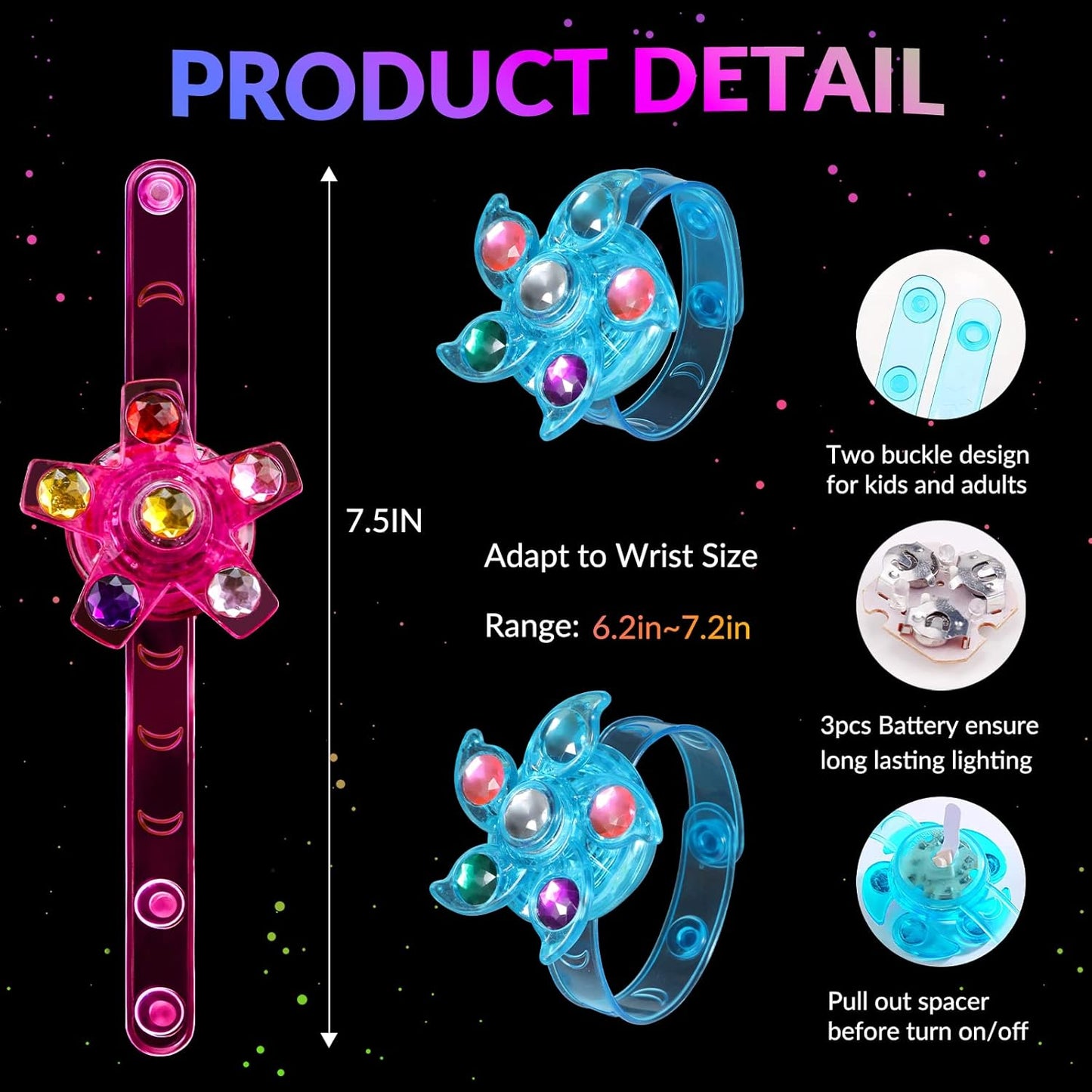 24 Pack LED Light Up Fidget Spinner Bracelets Easter Party Favors for Kids 4-8 8-12, Glow in The Dark Party Supplies, Back to School Gift for Students, Return Gifts for Kids Birthday Halloween