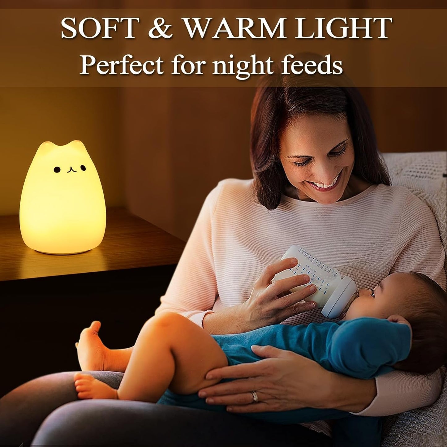 Cat Lamp, Cute Kitty Night Light with Remote Control, Christmas Gifts for Girls Boys Teens, Rechargeable Kids Night Light for Bedroom, Silicone Kawaii Kitty Baby Nursery Nightlight Lamp