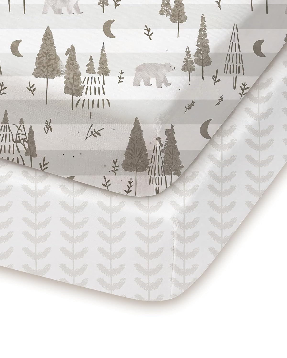Pack and Play Sheets Fitted, Beige Trees&Leaf Design, Hypoallergenic, Soft and Safe, 2 Pack for Boys and Girls