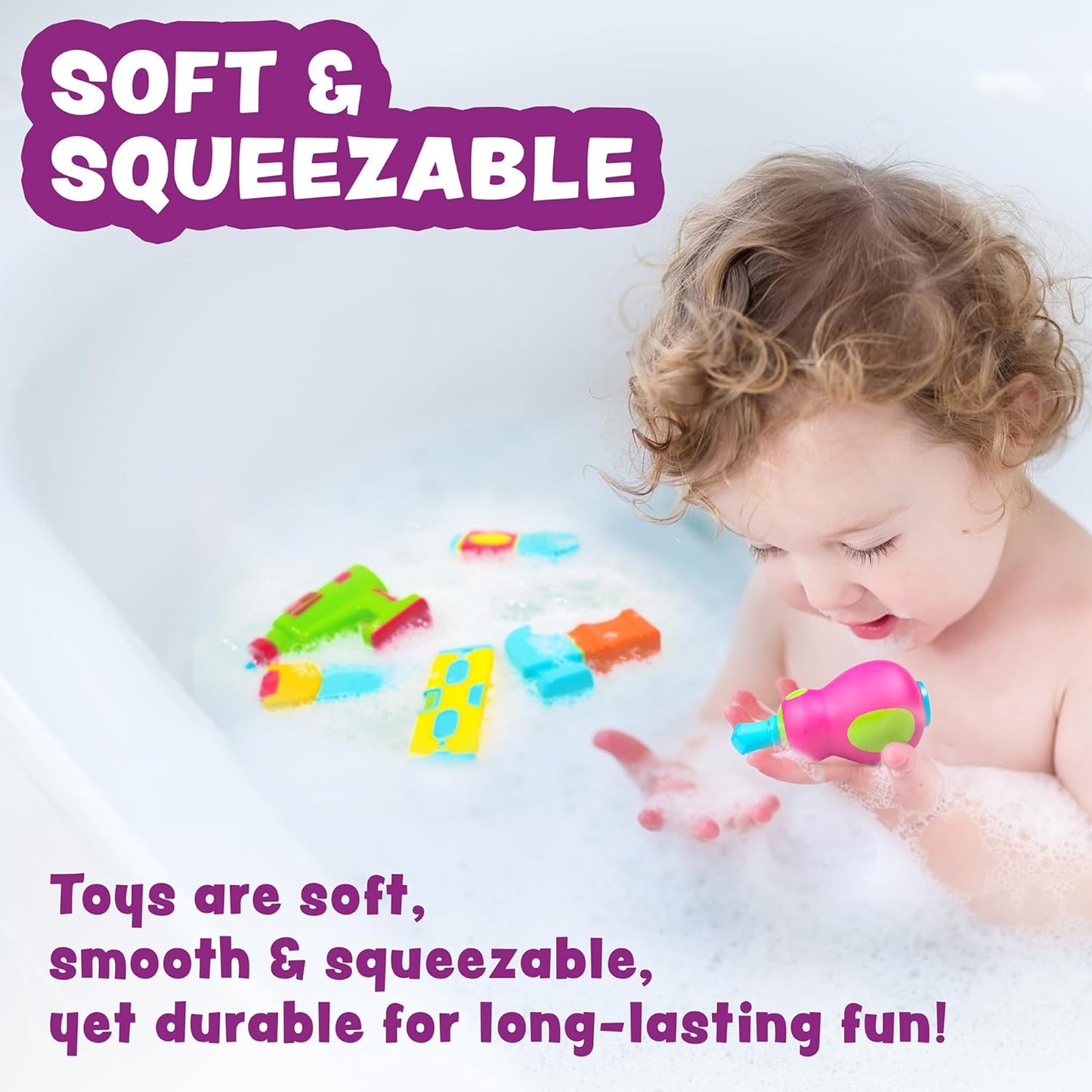 Tub Works® Tools™ Mold Free Bath Toys, 6 Pack | Sealed, No Hole Bath Toys Design Keeps Moisture Out | Soft, Squeezable & Float on Water | Easy-Grip Baby & Toddler Bathtub Toys | Great for Baby Pools