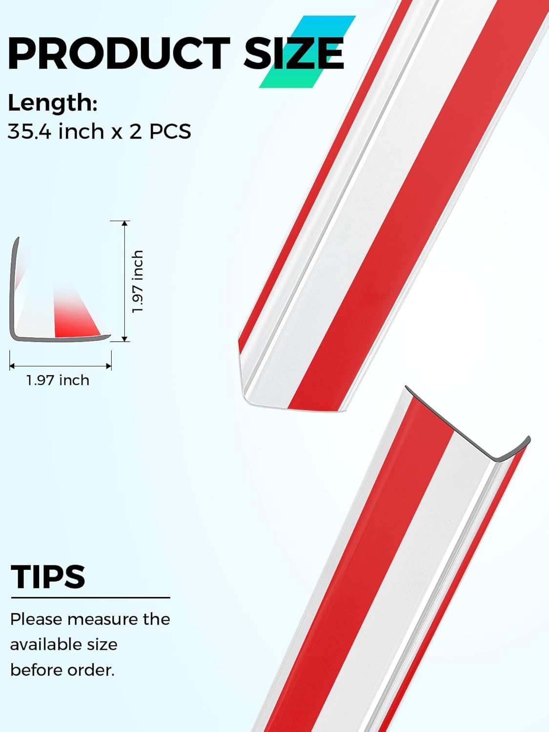 MONOID Wall Corner Protector, 2 PCS Furniture Edge Protection, PC Anti-Bump Guards Avoid Scratching Corner Trim for Door Frame, Table, Countertop, Stair, Self-Adhesive, Clear, 1.97IN×35.43IN/5CM×90CM