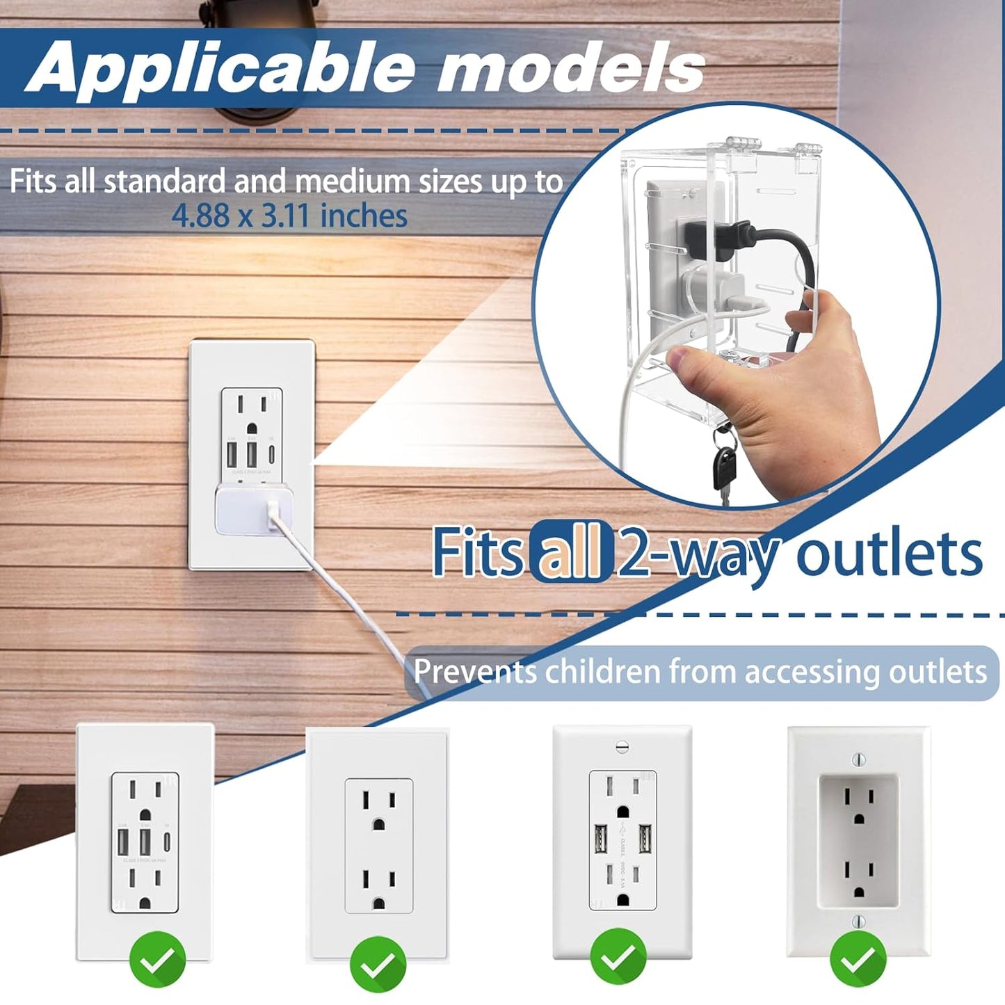 Smart Home Switch Cover Outlet Covers,Plug Covers for Electrical Outlets,Socket Covers for Outlets Fit 4.95" H X 3.35" W X 2.56" D or Smaller,Provide Extra Space Inside for Plugs,Adapters