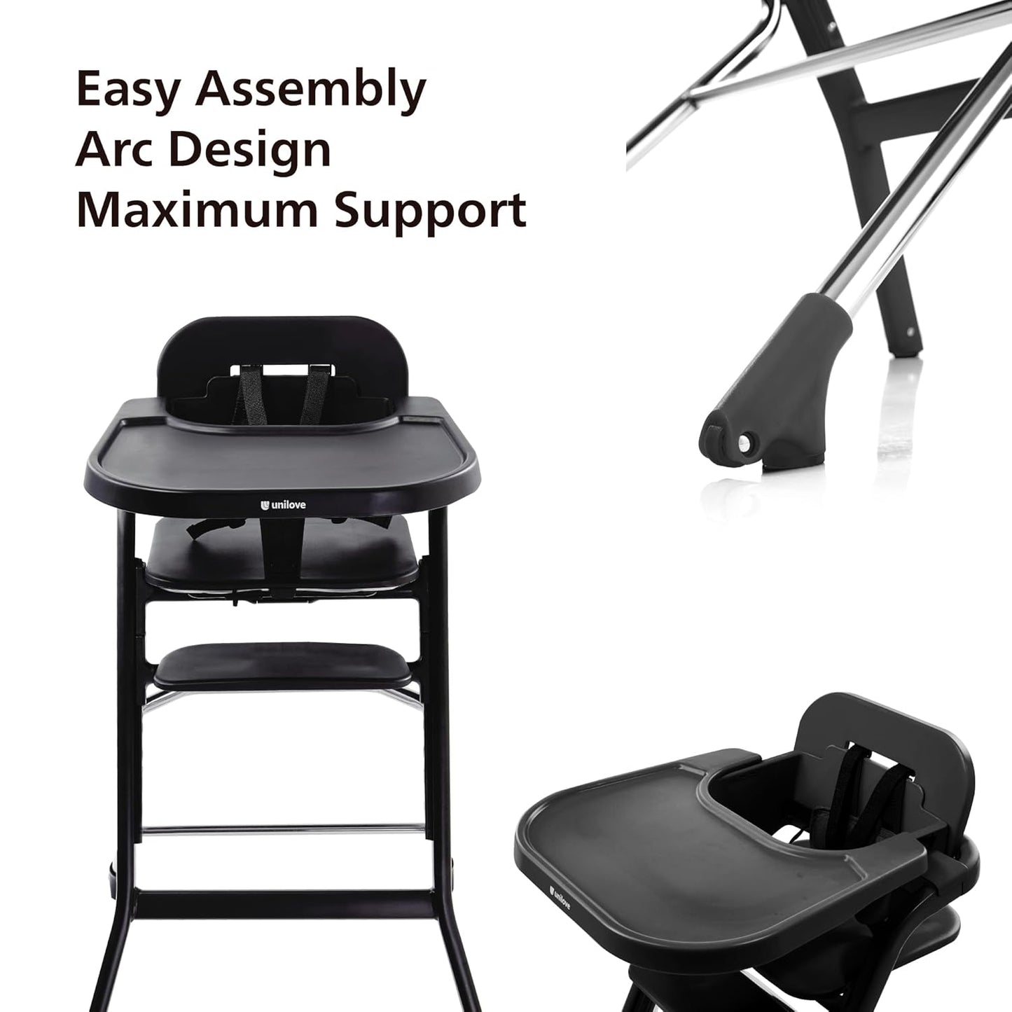 Unilove Grow with Me 2-in-1 Baby High Chair – Adjustable Toddler Chair with Baby Set, Removable Harness, One-Hand Seat & Footrest Adjustment, for Ages 6-60 Months - Truffle Black