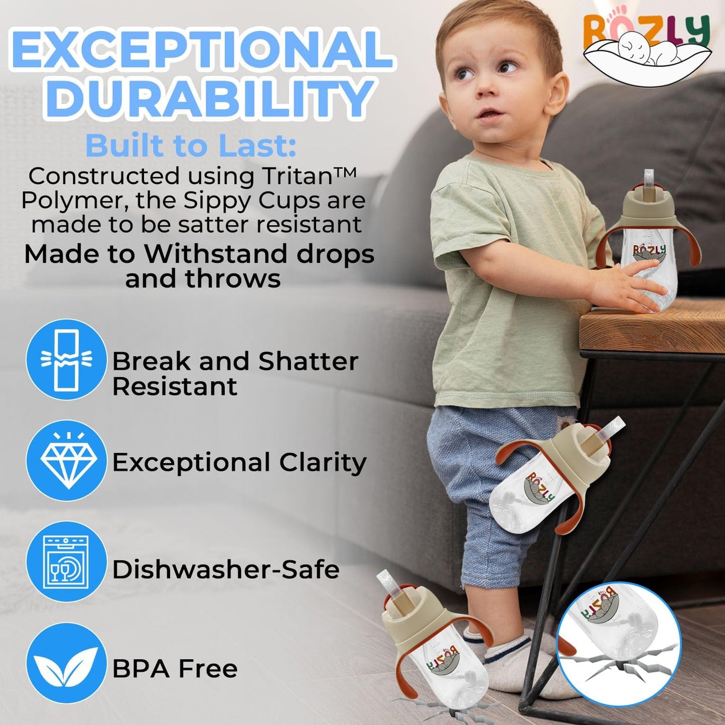 Spill-proof sippy cup for toddlers with straw - Easy grip straw sippy cup for toddlers - BPA-Free Sippy cup for 6 month old - Durable baby sippy cups 6-12 months