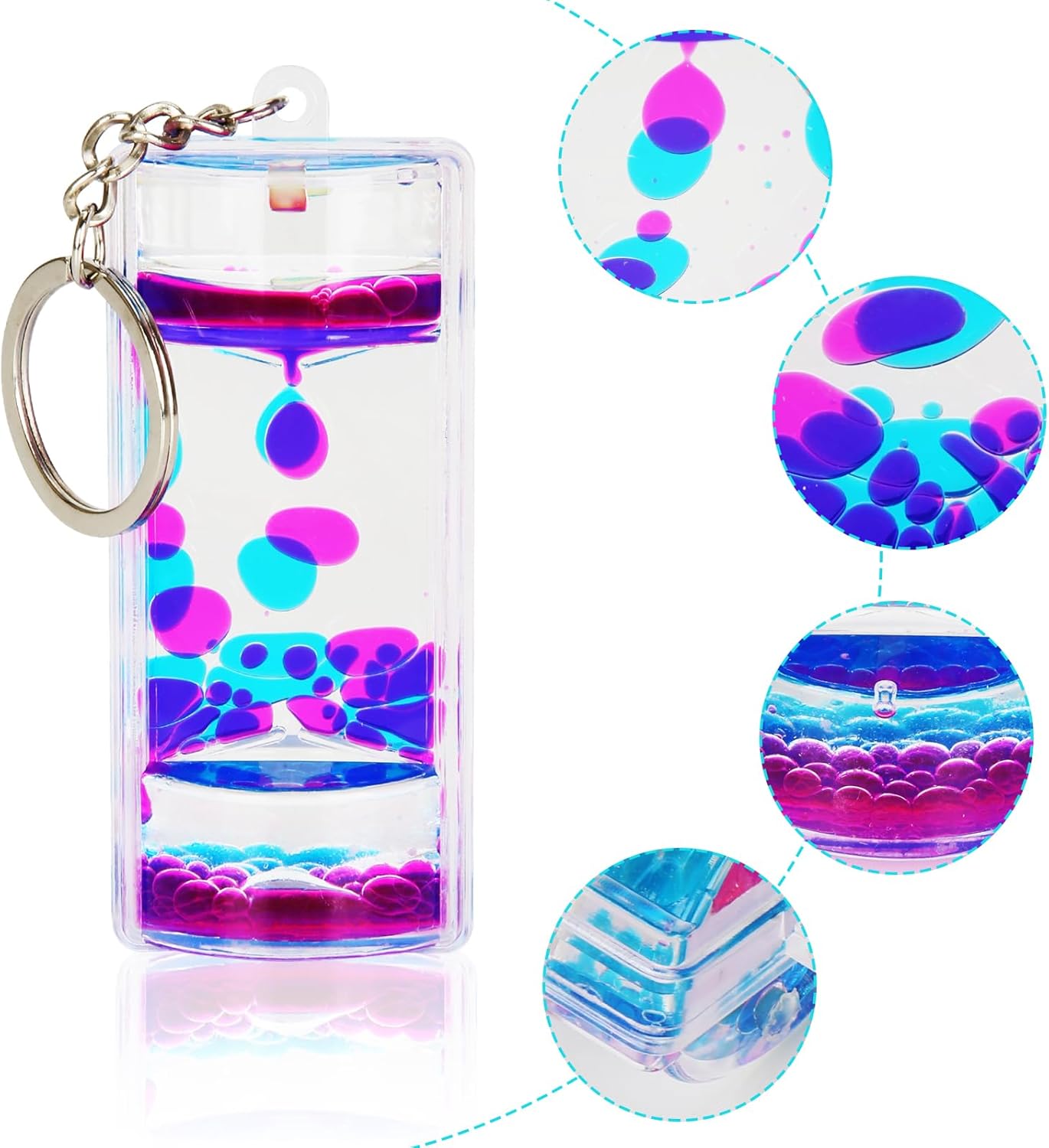Liquid Motion Bubbler Key Chain Pack of 8 Great Desktop Colorful Hourglass Liquid Bubbler Small Calming Relaxing Toys (Rainbow series, Pack of 8)