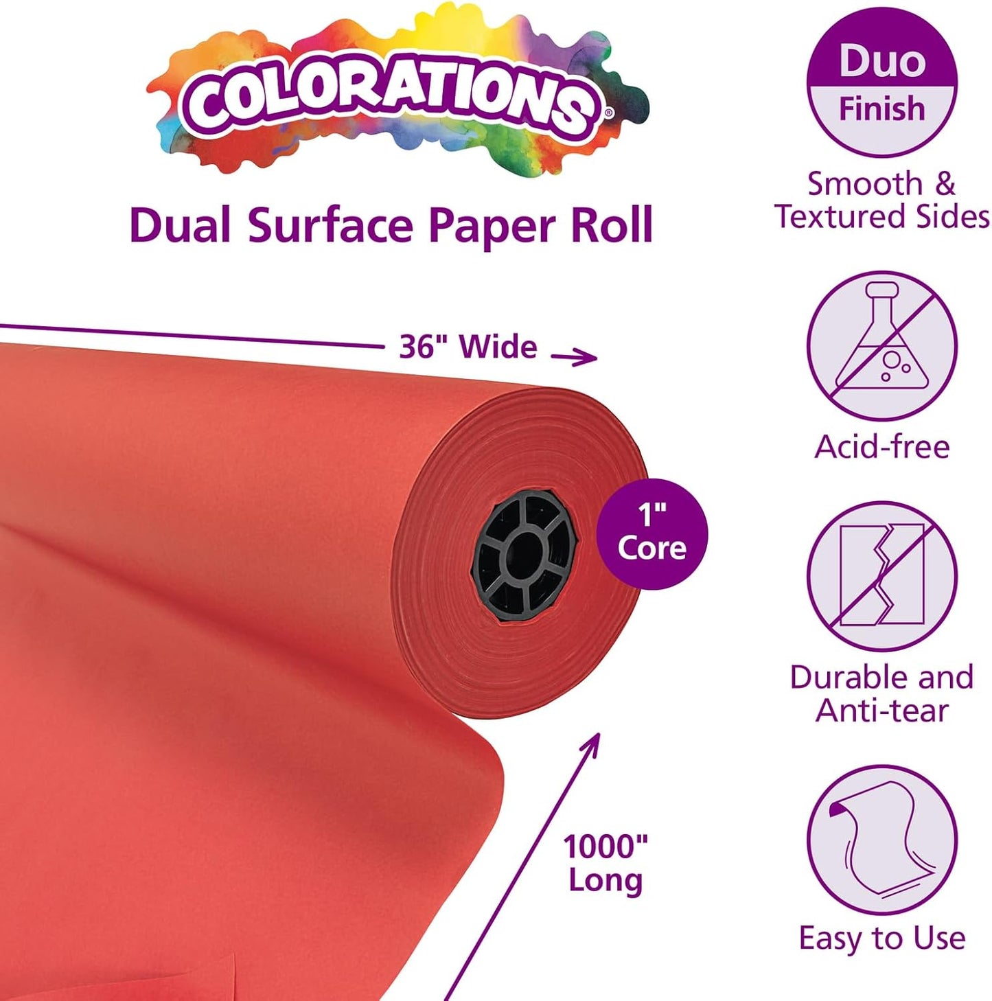 Colorations DSRE Dual Surface Paper Roll, Scarlet Red,, 36" x 1000' (1 Roll)