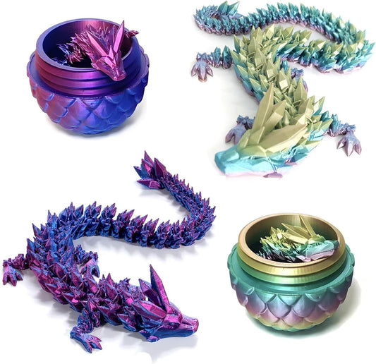 Easter Dragons 3D Printed Dragon Egg with Dragon Inside Crystal Dragon Fidget Toy for Adult Full Articulated Dragon for Home Office Decor