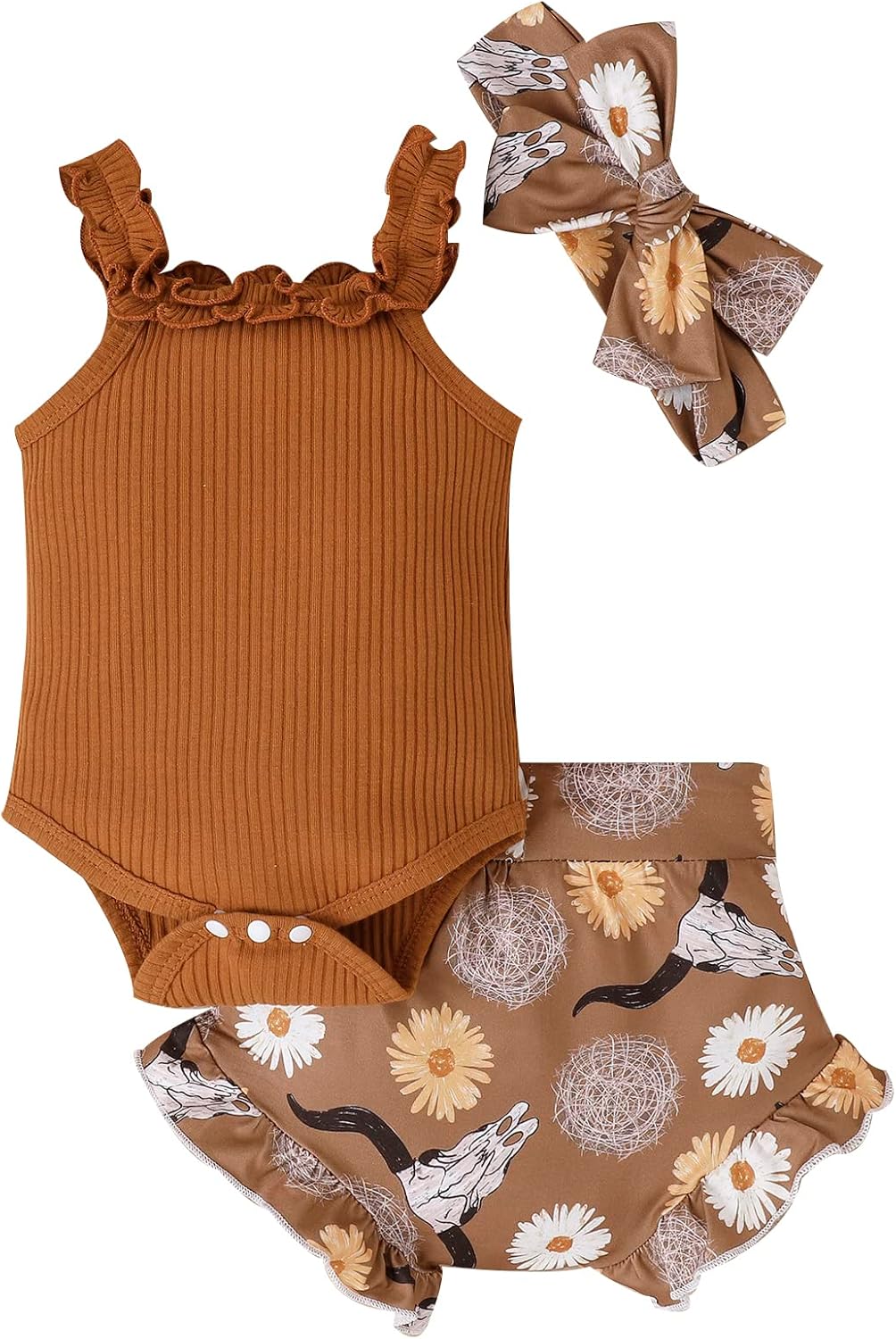 fhutpw Baby Girl Clothes Summer Cute Outfits 3 6 12 18 Months Spaghetti Strap Romper & Floarl Shorts Sets