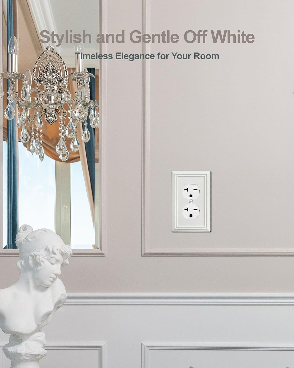 4-Pack Duplex Outlet Cover, Metal Wall Plate for Electrical Outlet, Light Switch, Decorative Off White Face Plate, 3.15 * 4.88, Midsize
