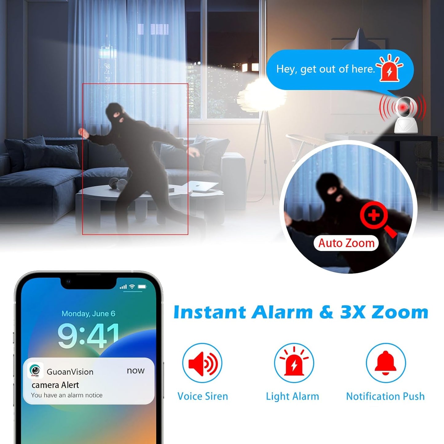 Indoor Security Camera, 5G WiFi Pan/Tilt Home Cameras for Baby Monitor/Pet/Elder/Kids/Bedroom, Auto-Focus and Zoom, Motion Tracking, 2-Way Audio, Siren, 3 Night Vision, Cloud & SD Card Storage