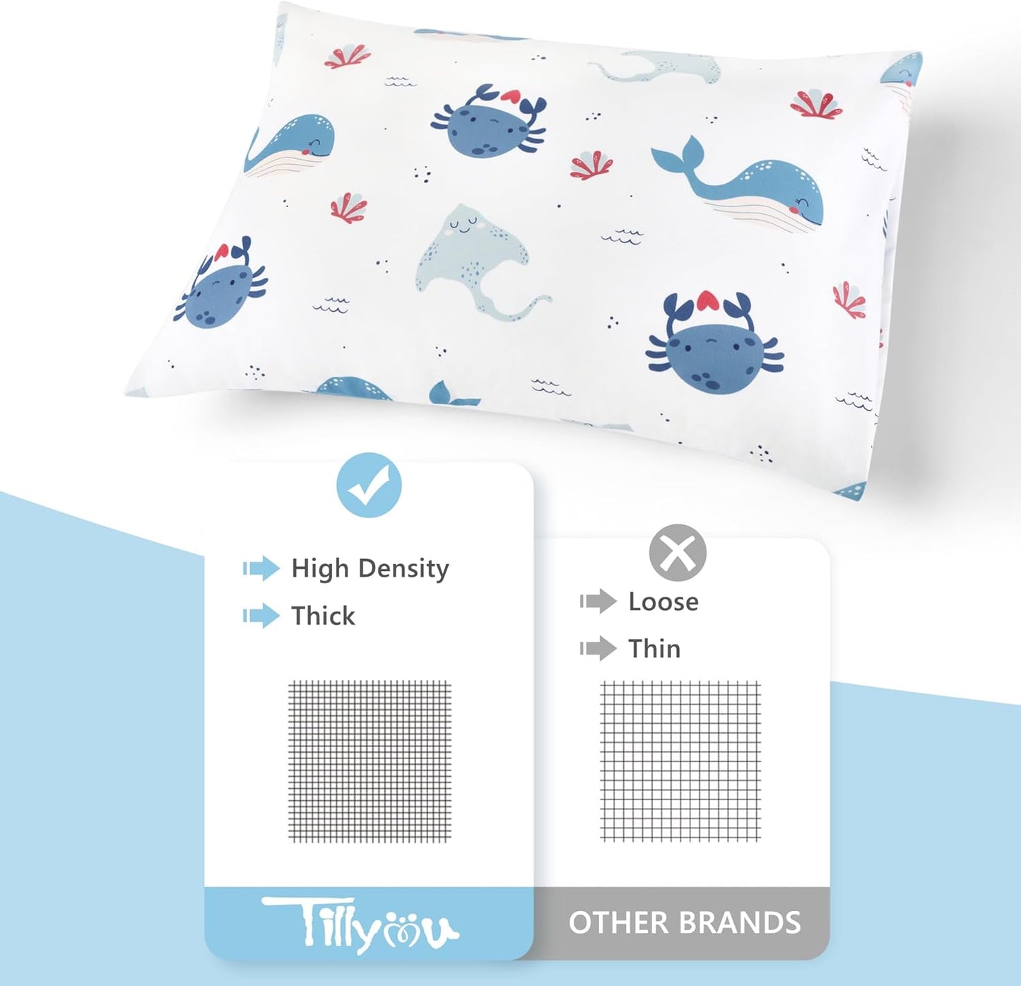 TILLYOU Toddler Pillowcase 2 Pack with Envelope Closure,13" x 18" Silky Soft Microfiber Travel Kids Pillowcase for Boys and Girls, Beach Time Turtle&Manta Ray
