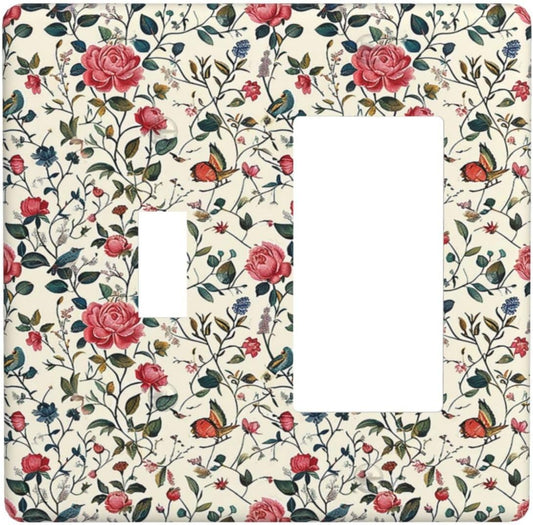 Outlet Covers Vintage Flowers Rose Leaf Bird Butterfly 1 Toggle 1 Rocker Combination Decorative Wall Plate Electrical Switch Plates Light Switch Cover Plate for Bedroom living Room Decor
