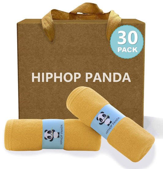 HIPHOP PANDA Baby Washcloths, Rayon Made from Bamboo - 2 Layer Ultra Soft Absorbent Newborn Bath Face Towel - Reusable Baby Wipes for Delicate Skin - Honey, 30 Pack