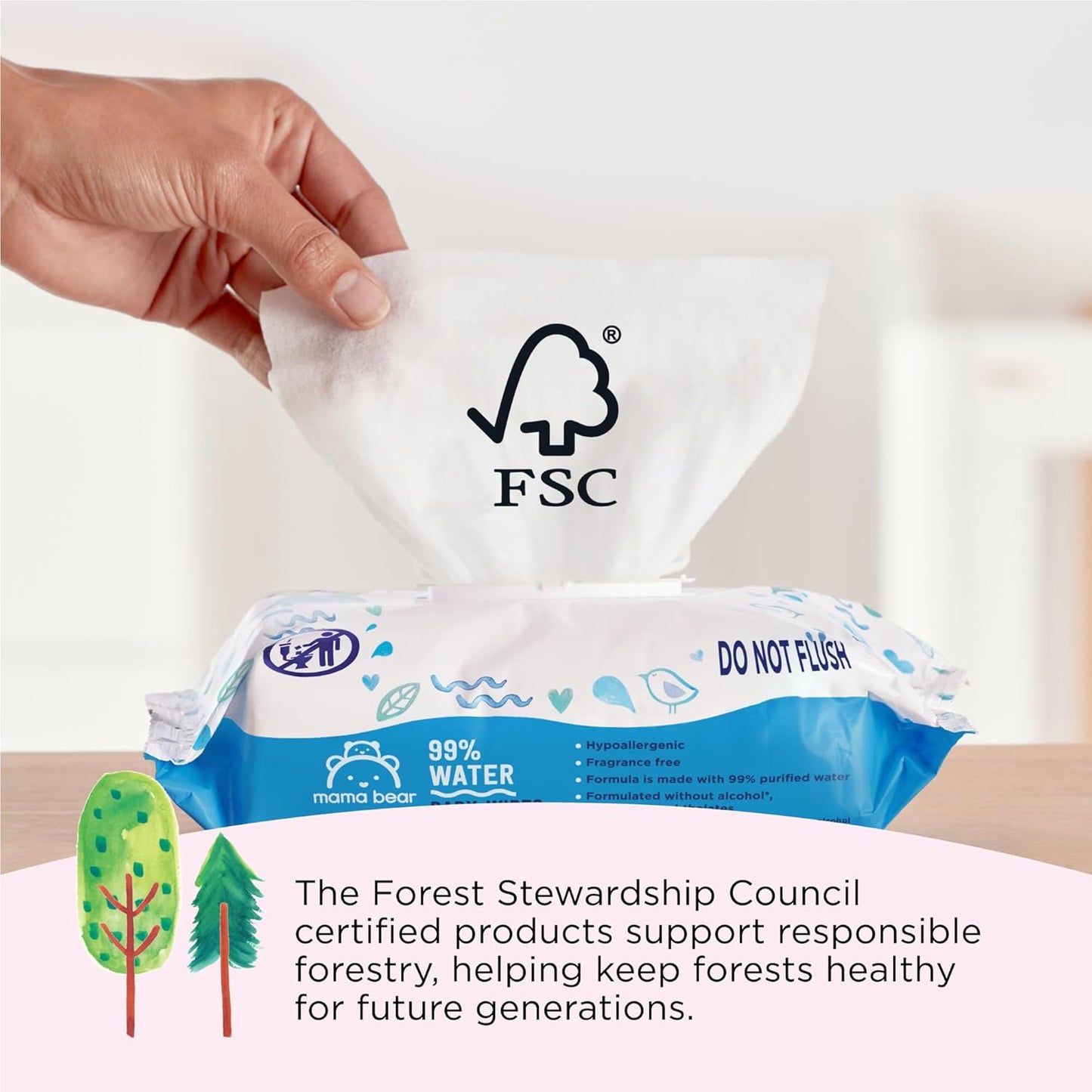 Amazon Brand - Mama Bear 99% Water Baby Wipes, Hypoallergenic, Fragrance Free, 72 Count