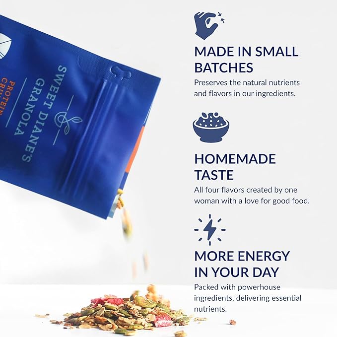 Sweet Diane’s Granola – Family Size (36 oz) Protein Crunch Organic Granola, Low-Sugar, High-Fiber, Gluten-Free, Vegan, Delicious Breakfast and Snack Topper