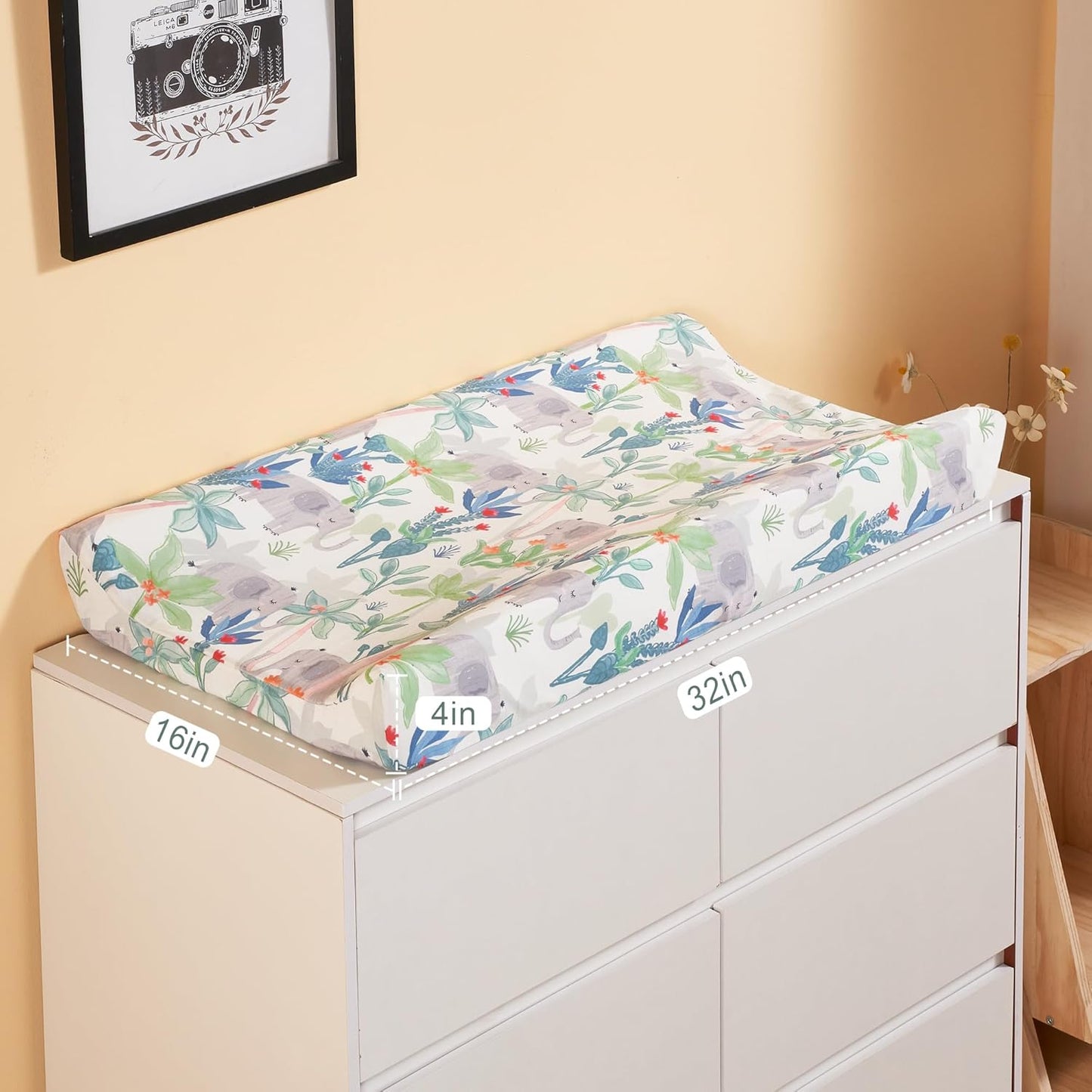 TILLYOU Baby Changing Pad Cover, Changing Table Cover for Girls Boys, Ultra Soft Breathable, 2 Pack Rainforest Elephant & Grey