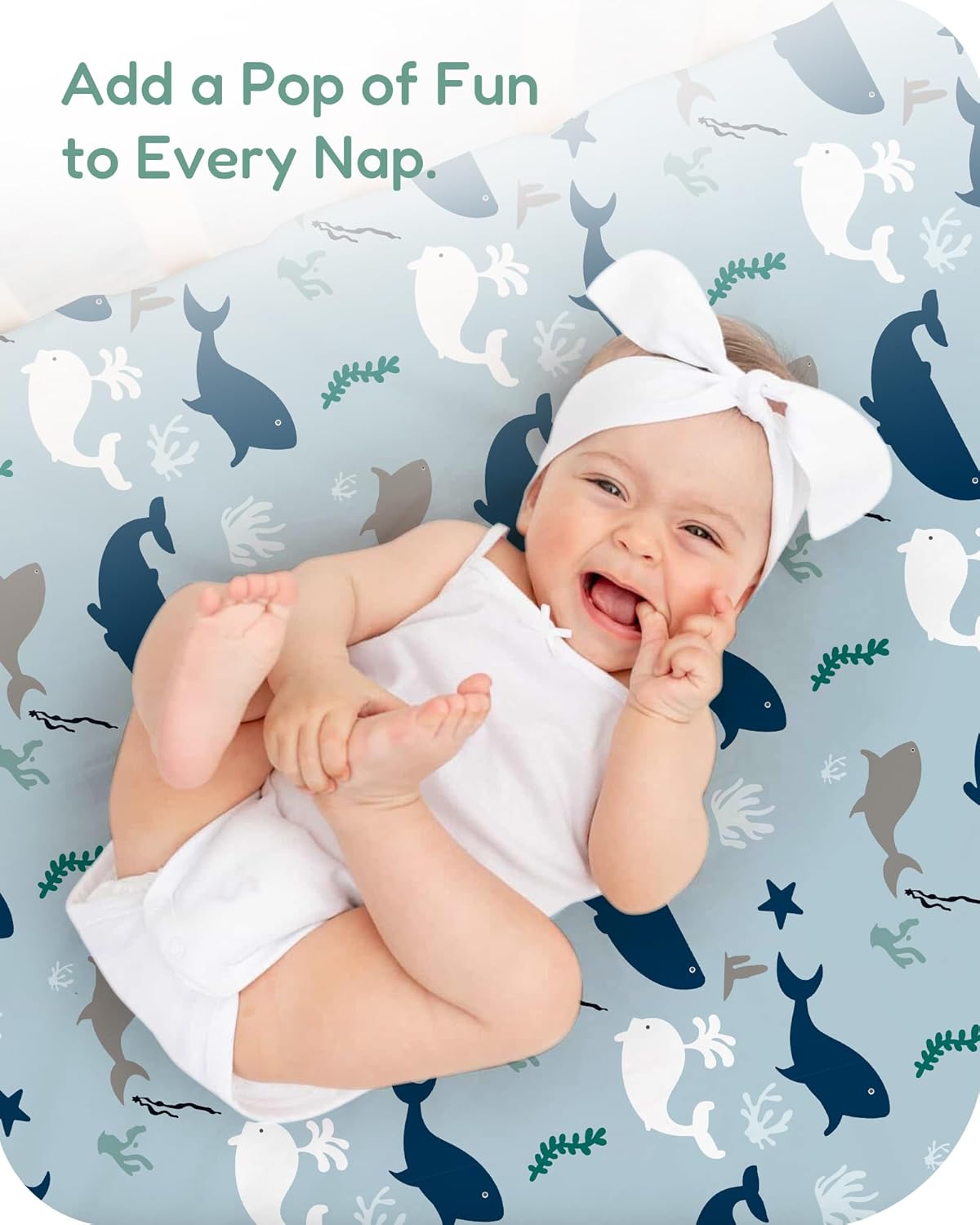 Baby Crib Sheets for Standard Crib Mattress - Navy Whale+Blue, Ultra Soft Jersey Knit, Breathable and Cozy, Fits 28''x52''x9'' Deep Pocket