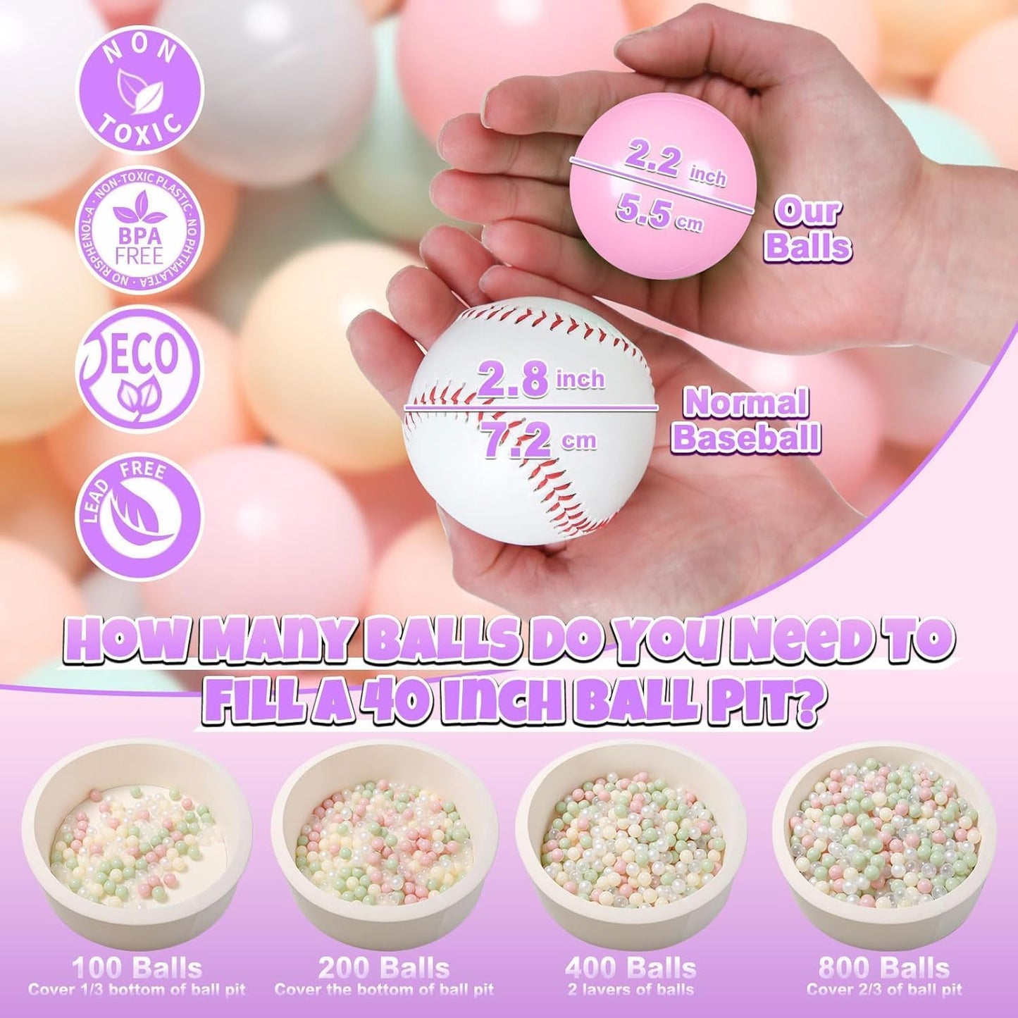 GOGOSO Balls for Ball Pit - Plastic Ball for Toddlers 1-3, Baby Kids Ball Pool Decoration 50 100 200 300 500 1000 (6 Colors, 1000 Balls)