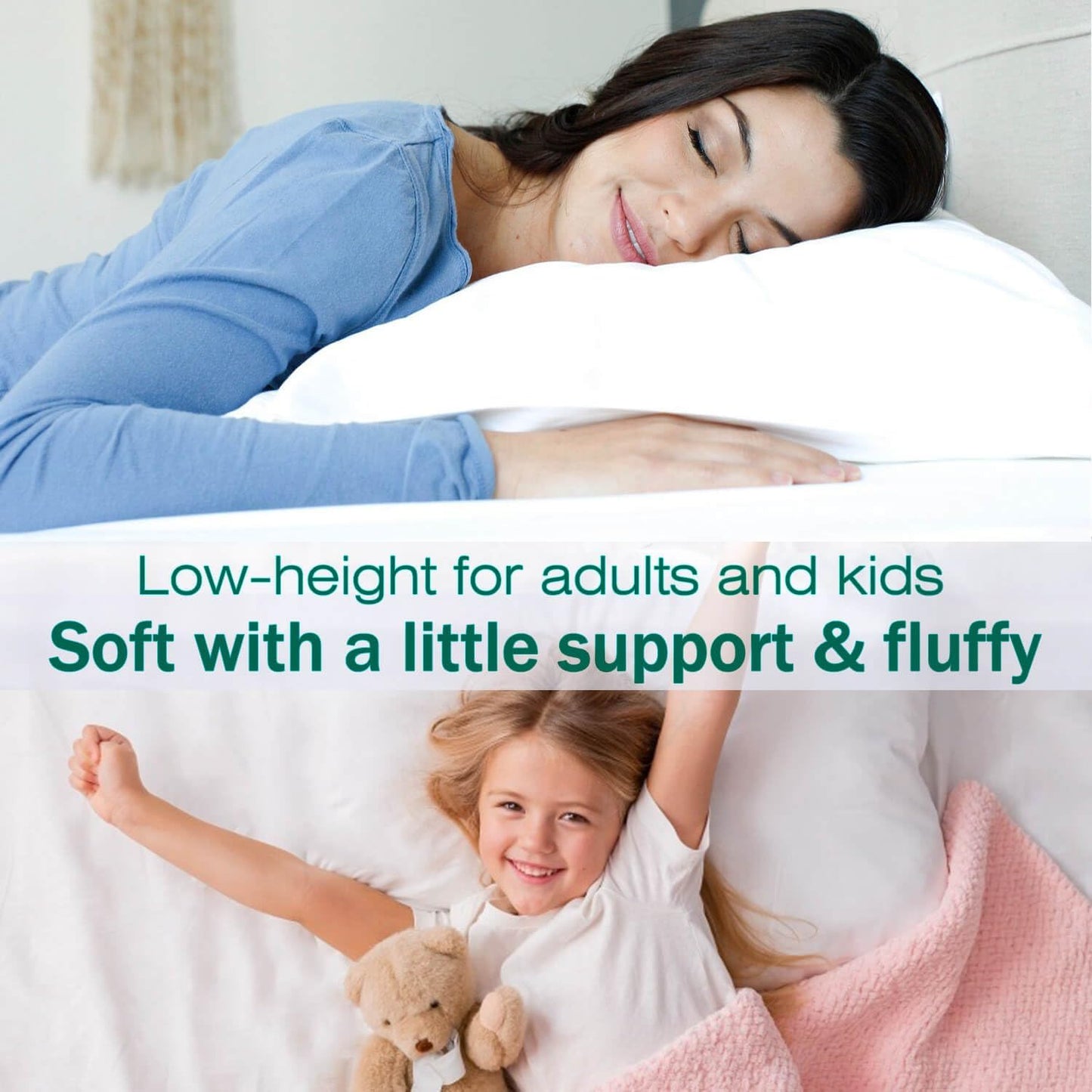 Squishy Flat Bed Pillows King Size Set of 2 Extra Soft Thin Pillow for Stomach Sleeping Adults Kids Back Sleeper Plush Fluffy White 20x36 inches
