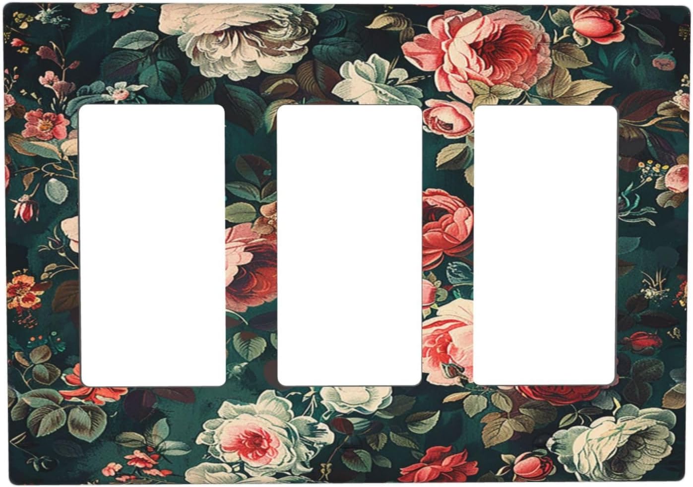 Light Switch Covers Baroque Vintage Peony Flower Floral 3 Gang Rocker Electrical GFCI Decorative Triple Outlet Wall Plate Cover Switchplate for Bedroom Farmhouse Decor