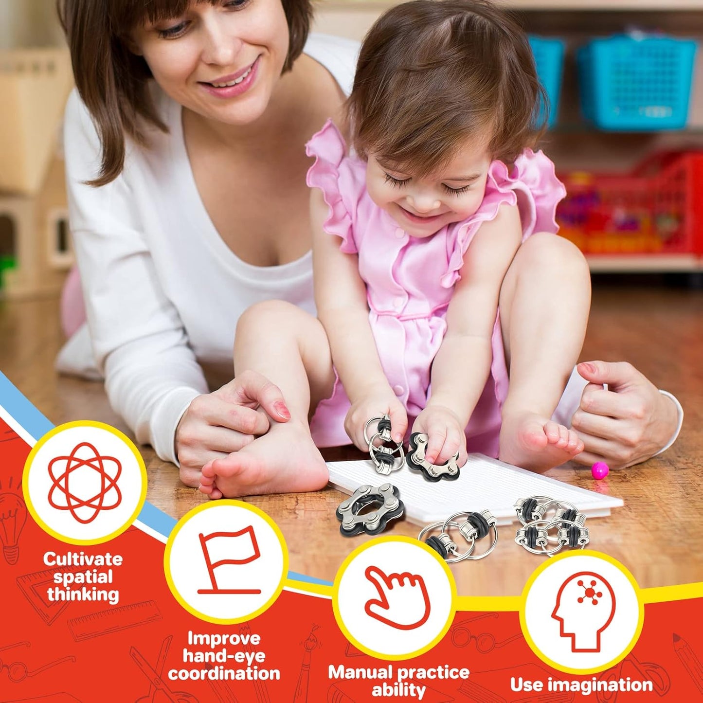 Hicarer 8 Pieces Fidget Toys Set includes 4 Flippy Roller Chain and 4 Six Roller Bike Chain Toys for Adults and Teenagers in Learning Help (Black)